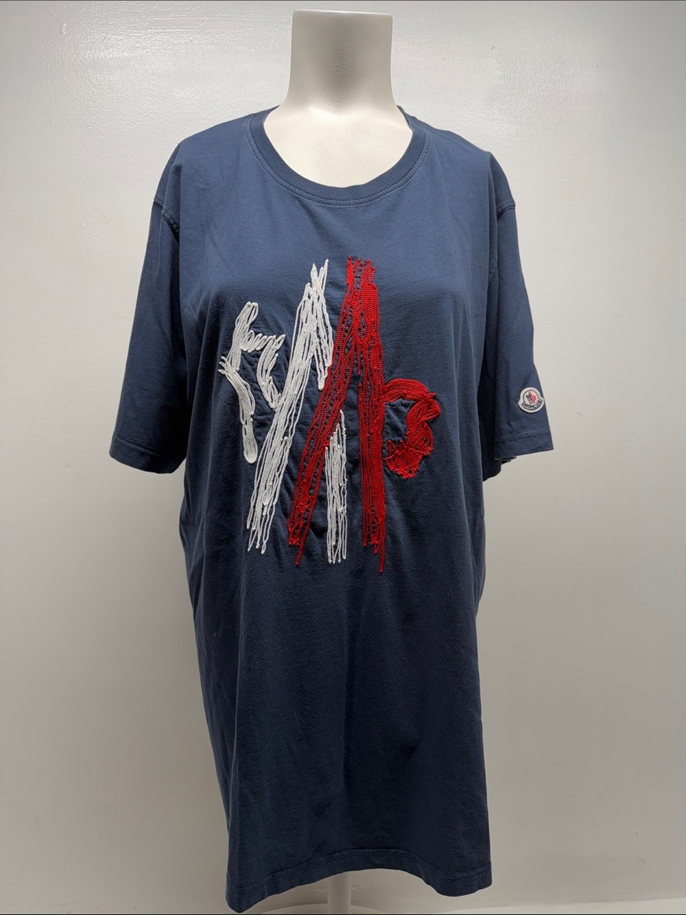 Moncler Maglia Tee Shirt Embroidered Crewneck Cotton Short Sleeve Blue Size 3XL